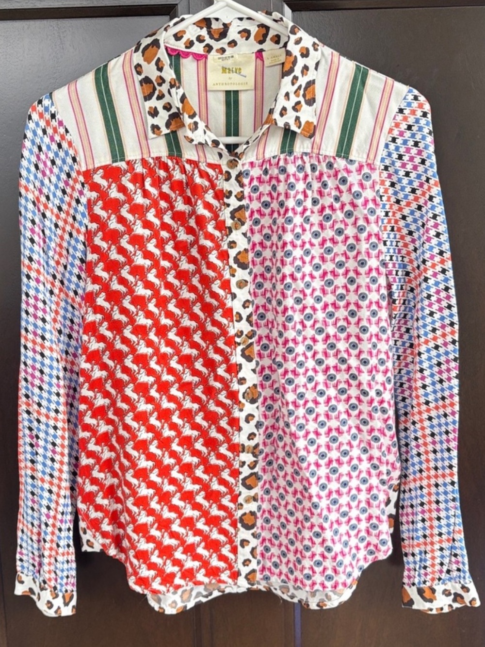 Anthropologie Maeve Bernadette Mixed Print Button Front Blouse Top Size XS EUC - Picture 5 of 11